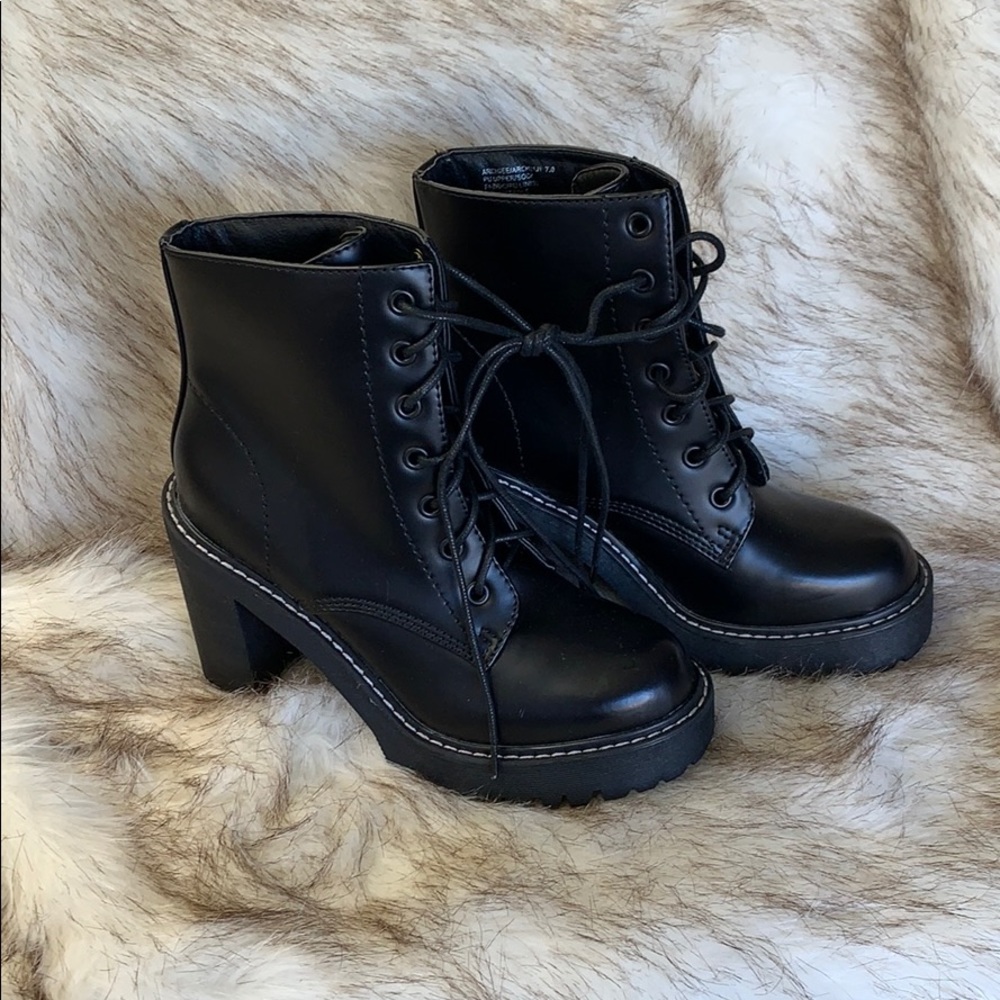 Madden Girl Black Lace-Up Heeled Combat Boots